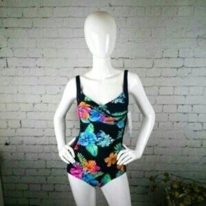 Gabar Twist Bra One Piece Floral Swimsuit Black Size 10